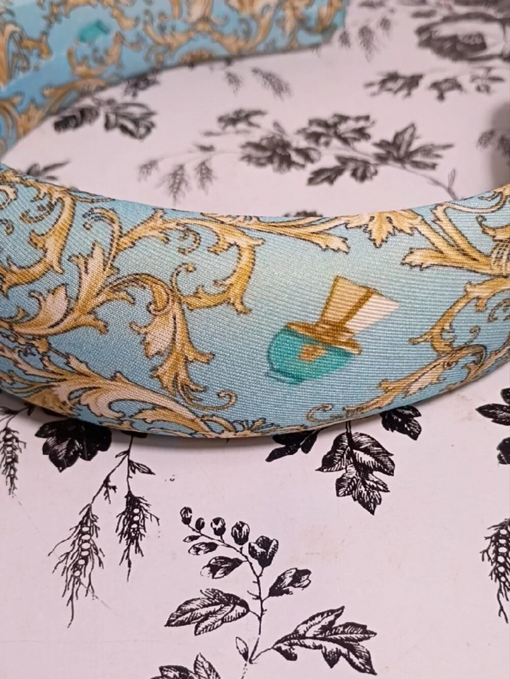 Versace Blue and Gold Baroque Padded Headband